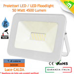 FARO LED FARETTO SOTTILE 50W LUCE CALDA 3000K ESTERNO INTERNO ULTRA SLIM SMD BIANCO ALTA RESA IP65