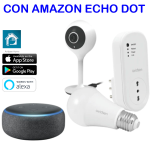 ALEXA Kit casa intelligente (Amazon echo dot) SMART HOME ALEXA CON LAMPADINA, TELECAMERA E PRESA WIFI