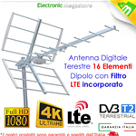 ANTENNA TV DIGITALE TERRESTRE 16 ELEMENTI UHF 21 - 60 LTE FREE 4G HD DVB-T2 DVBT
