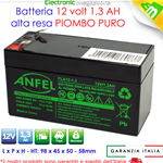 Batteria Ermetica Ricaricabile al Piombo 12V Volt 1,3Ah 1,2Ah connettore Faston