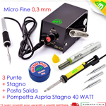 ANFEL ZD-927 STAZIONE SALDANTE PROFESSIONALE COMPATTA 8W 3 PUNTE + POMPA DISSALDANTE ELETTRICA 40W ASPIRATORE STAGNO + PASTA SALDA CON STILO SALDATORE A STAGNO PER CIRCUITI ELETTRONICI ELETTRONICA