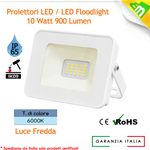 FARO LED FARETTO SOTTILE 10W LUCE FREDDA 6000K ESTERNO INTERNO ULTRA SLIM SMD BIANCO ALTA RESA IP65