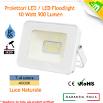 FARO LED FARETTO SOTTILE 10W LUCE NATURALE 4000K ESTERNO INTERNO ULTRA SLIM SMD BIANCO ALTA RESA IP65