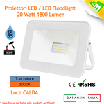 FARO LED FARETTO SOTTILE 20W LUCE CALDA 3000K ESTERNO INTERNO ULTRA SLIM SMD BIANCO ALTA RESA IP65