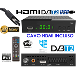 Decoder Dvb-T2 Hevc H265 10 Bit con Telecomando Universale 2 in 1 con WIFI con APP Youtube cavo HDMI in dotazione