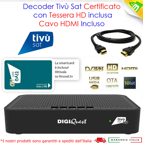 SAT Ricevitore Satellitare Tivusat HD Con Tessera Decoder Tv sat Completo di Scheda 