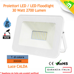 FARO LED FARETTO SOTTILE 30W LUCE CALDA 3000K ESTERNO INTERNO ULTRA SLIM SMD BIANCO ALTA RESA IP65