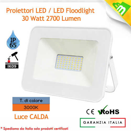 FARO LED FARETTO SOTTILE 30W LUCE CALDA 3000K ESTERNO INTERNO