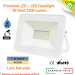 FARO LED FARETTO SOTTILE 30W LUCE NATURALE 4000K ESTERNO INTERNO ULTRA SLIM SMD BIANCO ALTA RESA IP65