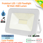 FARO LED FARETTO SOTTILE 50W LUCE FREDDA 6000K ESTERNO INTERNO ULTRA SLIM SMD BIANCO ALTA RESA IP65