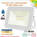 FARO LED FARETTO SOTTILE 50W LUCE NATURALE 4000K ESTERNO INTERNO ULTRA SLIM SMD BIANCO ALTA RESA IP65