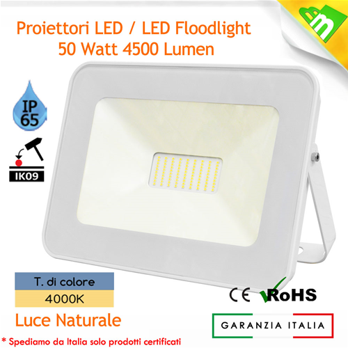 FARO LED FARETTO SOTTILE 50W LUCE NATURALE 4000K ESTERNO INTERNO