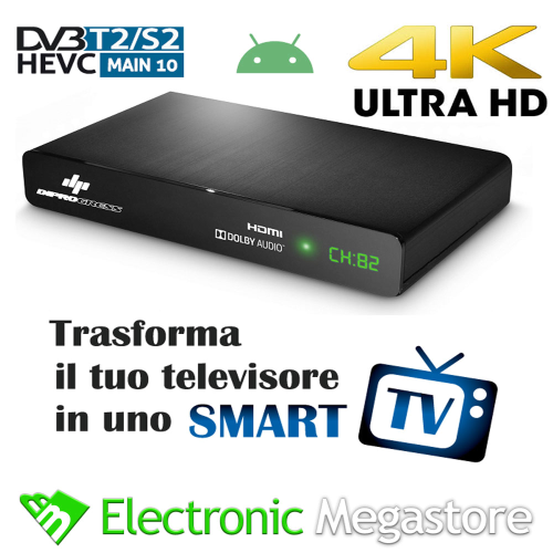Smart Tv Box Con Tuner Android 9.0 Diprogress Combo DVB-S2 DVB-T2/C H.265  Wifi - DPST200A - diprogress -Electronic Megastore - Gli esperti  dell'elettronica
