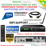 DECODER SATELLITARE HD RX540EV+WIFI+CAVO HDMI,LEGGE SCHEDE TIVUSAT E TV SVIZZERA