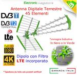 ANTENNA TV DIGITALE TERRESTRE 45 ELEMENTI UHF DVB-T HD GUADAGNO 30 dB LTE 21-60