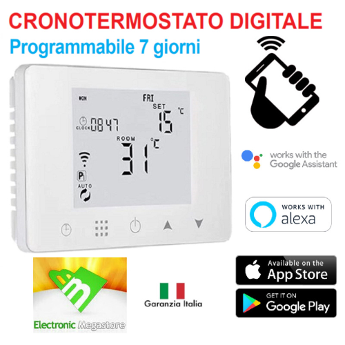 CRONOTERMOSTATO WIFI SMARTPHONE APP ALEXA GOOGLE TERMOSTATO DA