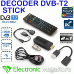 Decoder Digitale Terrestre Dvb-T2 HD HDMI Hevc H265 10 bit Mini Stick Ricevitore