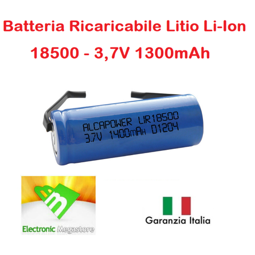 Batteria Ricaricabile Li-Ion Litio 18500 3.7V 1300mAh 1400mAh con
