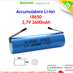 Batteria Ricaricabile Litio 18650 3.7V 2600mAh 7/5AF linguette a saldare lamelle