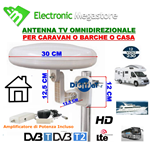 ANTENNA TV OMNIDIREZIONALE AMPLIFICATA PER CAMPER,BARCA,CAMION,CASA,DIGISAT HD