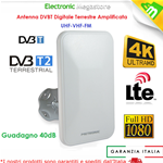 Antenna Amplificata TV digitale terrestre Interno Esterno UHF VHF FM 40dB LTE