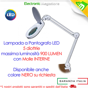 LAMPADA A LED CON LENTE 5 DIOTTRIE CON MORSETTO DA TAVOLO 60 LED E LENTE 152 MM 