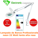 LAMPADA DA LABORATORIO CON LENTE D'INGRANDIMENTO 5 DIOTTRIE PER LABORATORI HOBBISTICA E CENTRI ESTETICI LL-5D T5