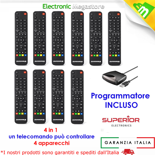 KIT 10 TELECOMANDI UNIVERSALE PROGRAMMABILE 4:1 DA PC PER TV,DECODER ETC..  - - SUPERIOR -Electronic Megastore - Gli esperti dell'elettronica