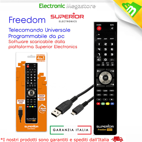 TELECOMANDO UNIVERSALE Superior Freedom 4:1+ CAVO USB programma via PC blue  ray - FREEDOM - SUPERIOR -Electronic Megastore - Gli esperti  dell'elettronica