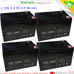 4x BATTERIA RICARICABILE AL PIOMBO 12V 12Ah 6-DZM-12 BICI ELETTRICHE UPS 48V