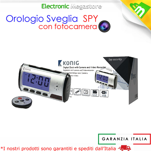 SVEGLIA SPIA SPY CAM CON TELECAMERA NASCOSTA MOTION DETECTION