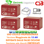 Kit Batterie a Piombo 12v 15ah Uso Ciclico CSB Alta Affidabilita PER BICI ELETTRICHE MONOPATTINI 6-DZM-