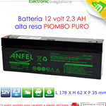 BATTERIA ERMETICA AL PIOMBO AGM 12V 2,2Ah 2,3 Ah RICARICABILE ALLARME SIRENA ALLARME ASCENSORI 