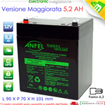 BATTERIA AL PIOMBO 12V 5,2 AH 90 x 70 x 101x 107mm PER GRUPPI UPS PIOMBO ERMETICA