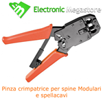 Crimpatrice per spine modulari RJ10, RJ11/12, RJ45 e spella cavi