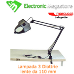 Lampada da tavolo con lente di ingrandimento 3 diottrie snodabile con morsetto