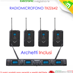 ZZIPP TXZZ642 SET 4 RADIOMICROFONI ARCHETTO BODYPACK LAVALIER UHF 16 CANALI WIRELESS SENZA FILO