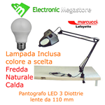 Lampada da tavolo con lente di ingrandimento 3 diottrie snodabile con morsetto CON LAMPADA INCLUSA