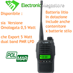 POLMAR EASY NERA PMR446 UHF DUAL BAND LPR PMR PORTATILE VERSIONE 5 WATT