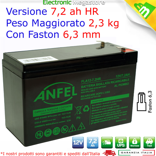 AGM Batteria Ermetica Ricaricabile al Piombo 12V Volt 7AH 7,2AH 7,5AH UPS antifurto 
