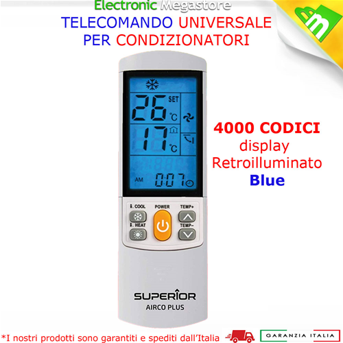 TELECOMANDO UNIVERSALE PER CLIMATIZZATORE CONDIZIONATORE D'ARIA 4000 CODICI  - 4000 PLUS AirCo - -Electronic Megastore - Gli esperti dell'elettronica