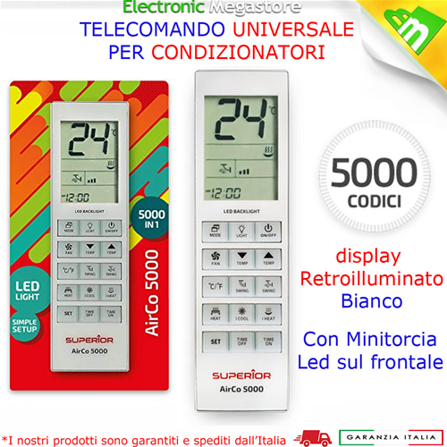 TELECOMANDO UNIVERSALE PER CLIMATIZZATORE CONDIZIONATORE D'ARIA 5000 CODICI  - Airco 5000 in 1 - SUPERIOR -Electronic Megastore - Gli esperti  dell'elettronica