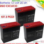 3 BATTERIE AL PIOMBO 12V 20AH DEEP CYLE 6-DZM-20 6DZM20 7KG CICLICA PER MOTORINI