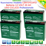 4 BATTERIE RICARICABILI PIOMBO 12V 48V 20AH 6-DZM-20 USO CICLICO COME ZENITH e Z-TECH ALTA RESA ANFEL