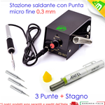 ANFEL ZD-927 STAZIONE SALDANTE COMPATTA 8W + 3 PUNTE CON STILO SALDATORE A STAGNO PER PICCOLE SALDATURE PUNTA SUPER FINE 0,3mm