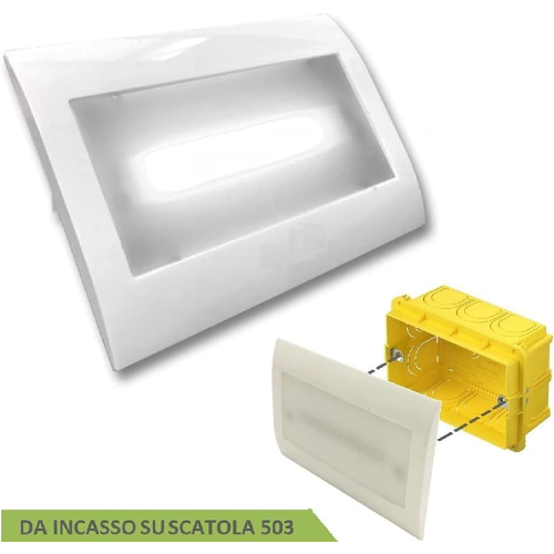 Lampada Emergenza luce led fredda incasso per scatola cassetta 503 con  placca ghiera bianca, Segnapasso led da incasso luce di EMERGENZA per 503  anti black out 12 LED - 503 ANTI BLACK-OUT 