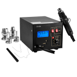 Stazione di saldatura ad aria calda da Hot Air Rework Station con display 4 ugelli temperatura regolabile da 160 a 480 °C saldante e dissaldante SMD con temperatura e volume d'aria regolabile controllo di temperatura PID