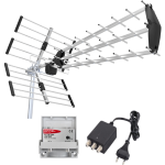 KIT ANTENNA UHF DIGITALE TERRESTRE DVBT2 5G CON AMPLIFICATORE ED ALIMENTATORE 2 USCITE