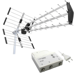 KIT ANTENNA UHF DIGITALE TERRESTRE DVBT2 5G CON AMPLIFICATORE 2 USCITE 25/30dB