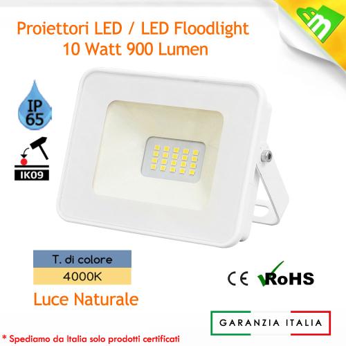 FARO LED FARETTO SOTTILE 10W LUCE NATURALE 4000K ESTERNO INTERNO ULTRA SLIM SMD BIANCO ALTA RESA IP65